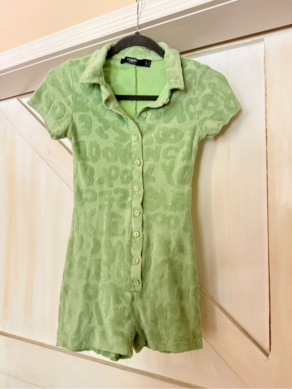 Jaded London Light Green Terrycloth Button-Up Romper